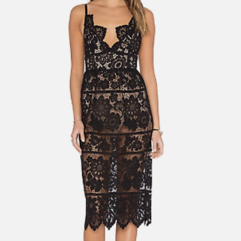 NWT For Love & Lemons Black Gianna Lace Dress
